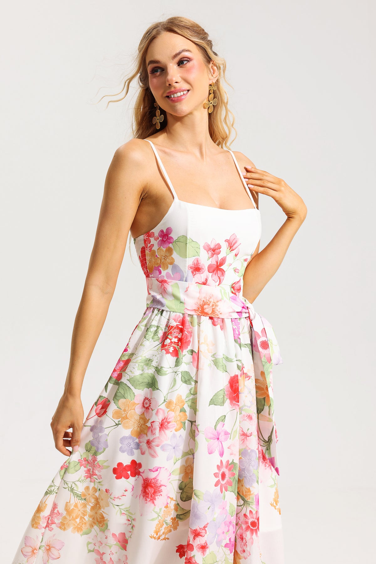 Sleeveless Midi Dress With Belt