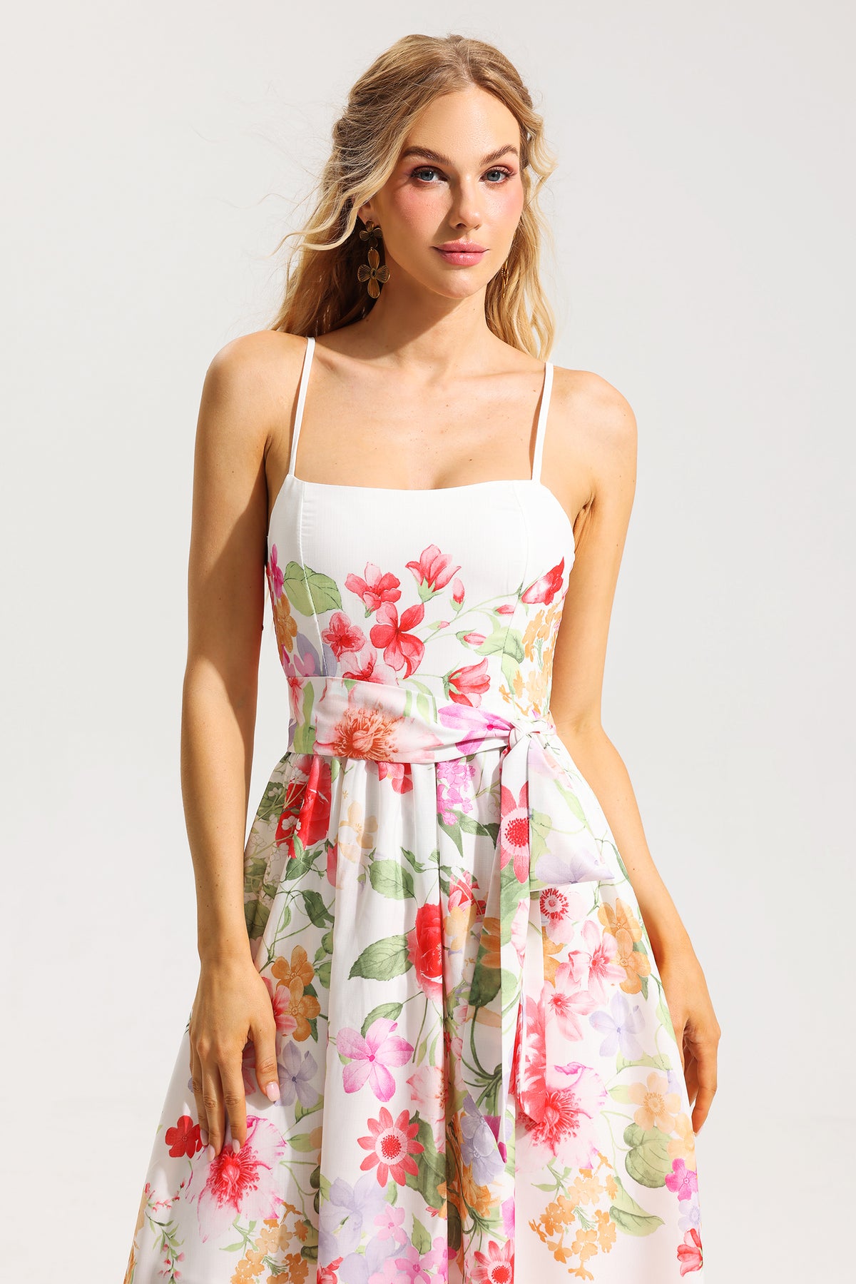 Sleeveless Midi Dress With Belt