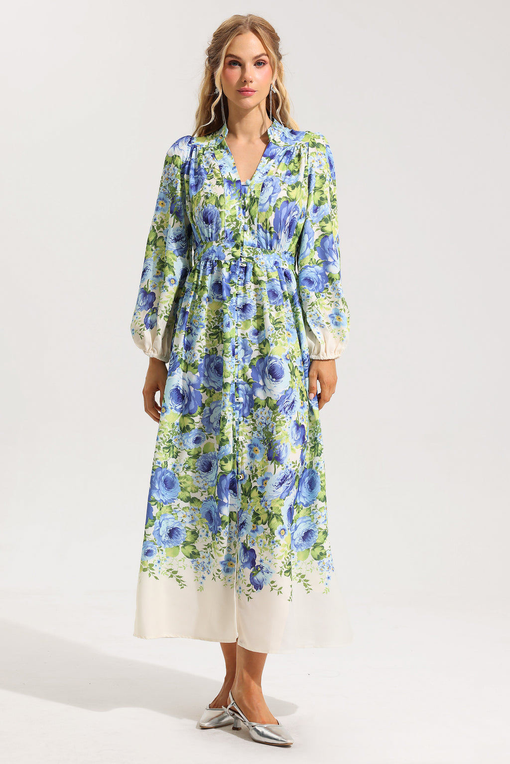 Bottom Lantern Sleeve Midi Dress