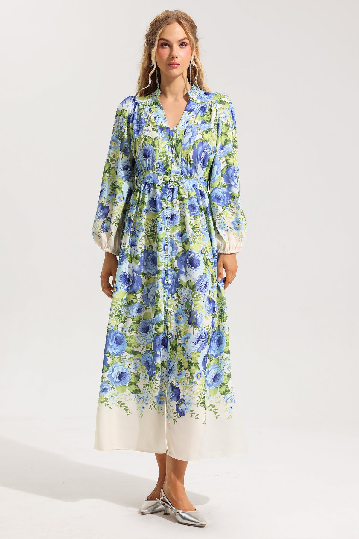Bottom Lantern Sleeve Midi Dress
