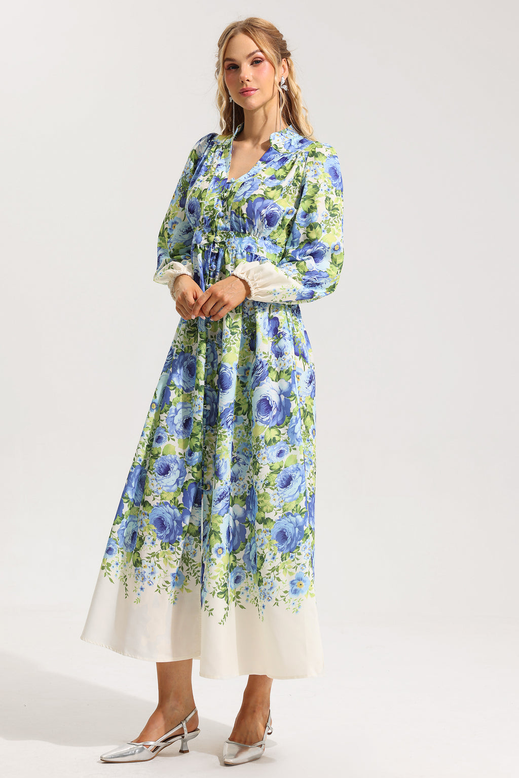 Bottom Lantern Sleeve Midi Dress
