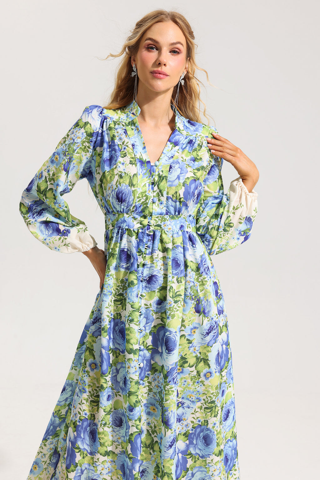 Bottom Lantern Sleeve Midi Dress