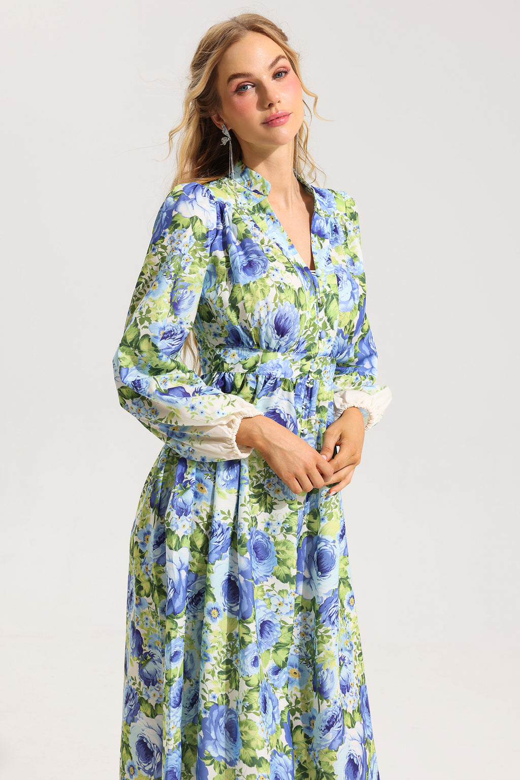 Bottom Lantern Sleeve Midi Dress