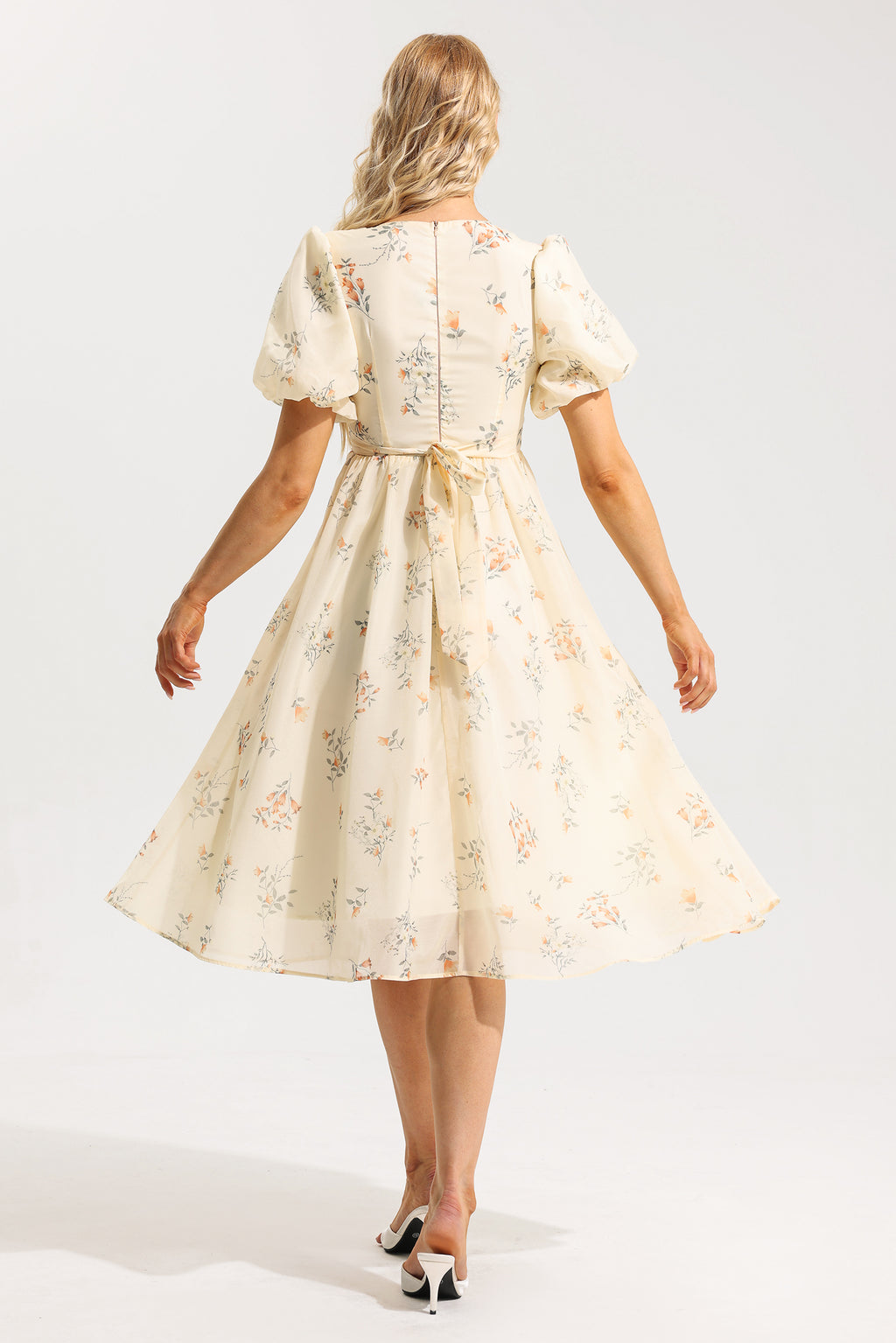 V-neck Short Sleeve Midi Dress