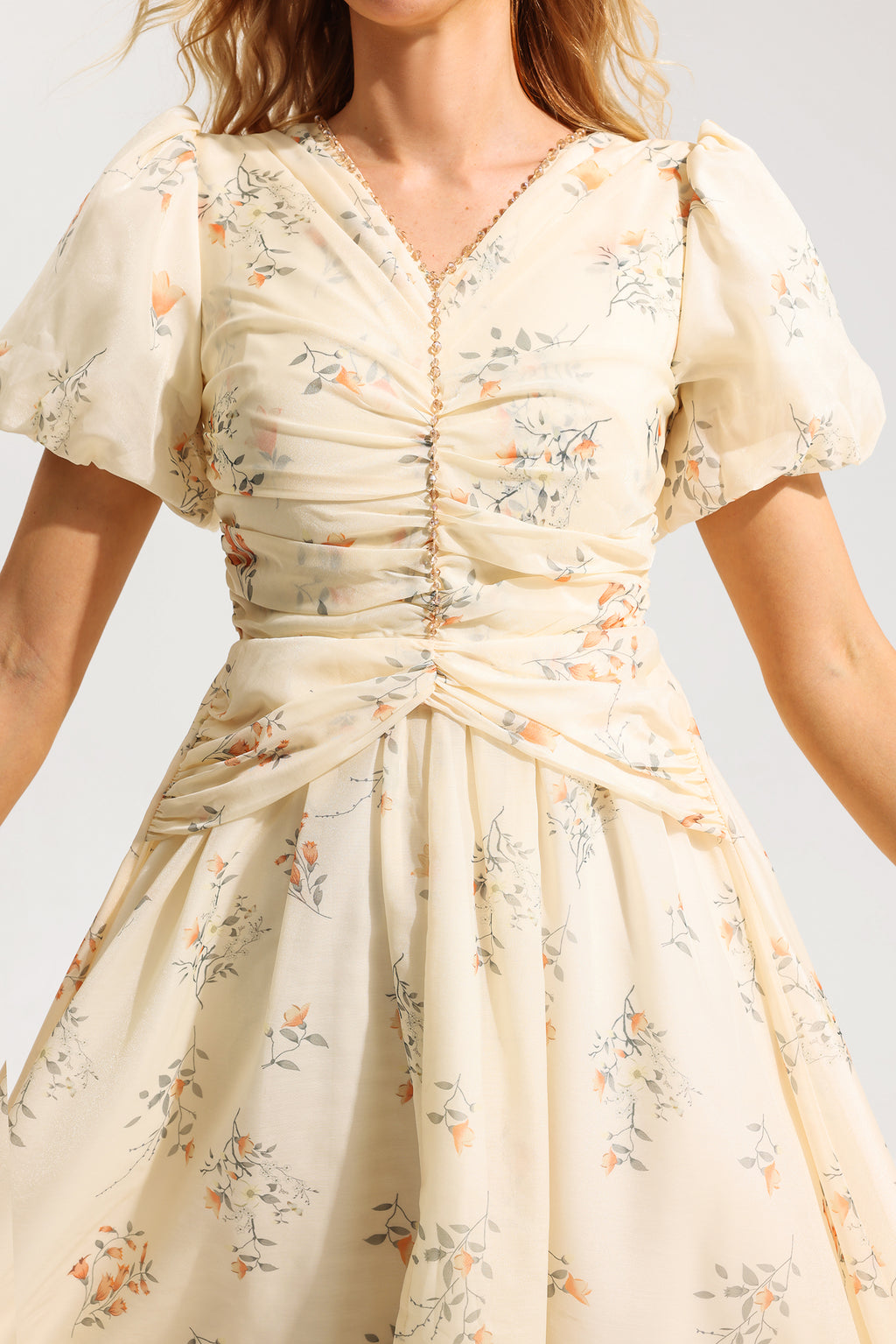V-neck Short Sleeve Midi Dress