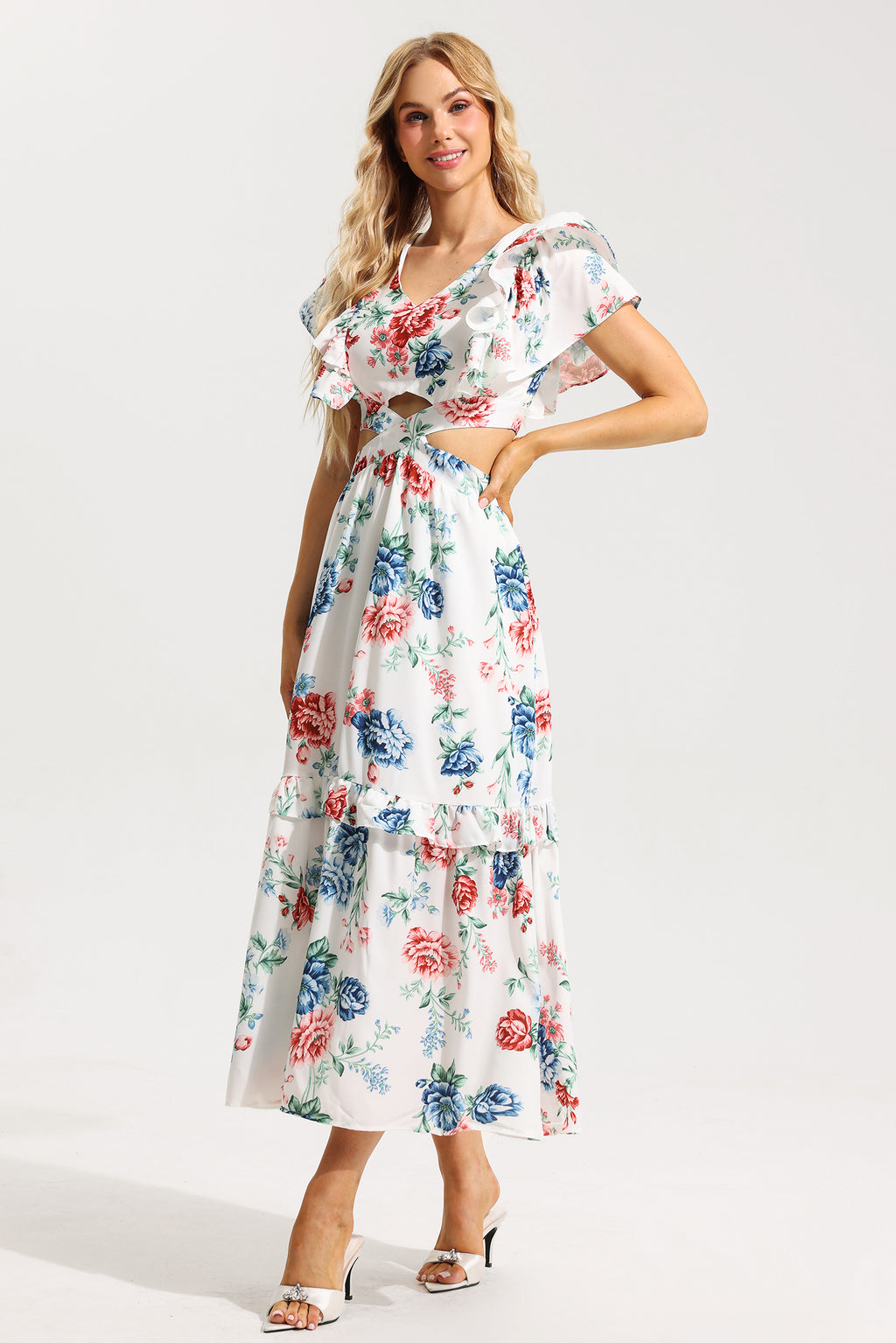 Agaric Lace V-neck Cut-out Midi Dress