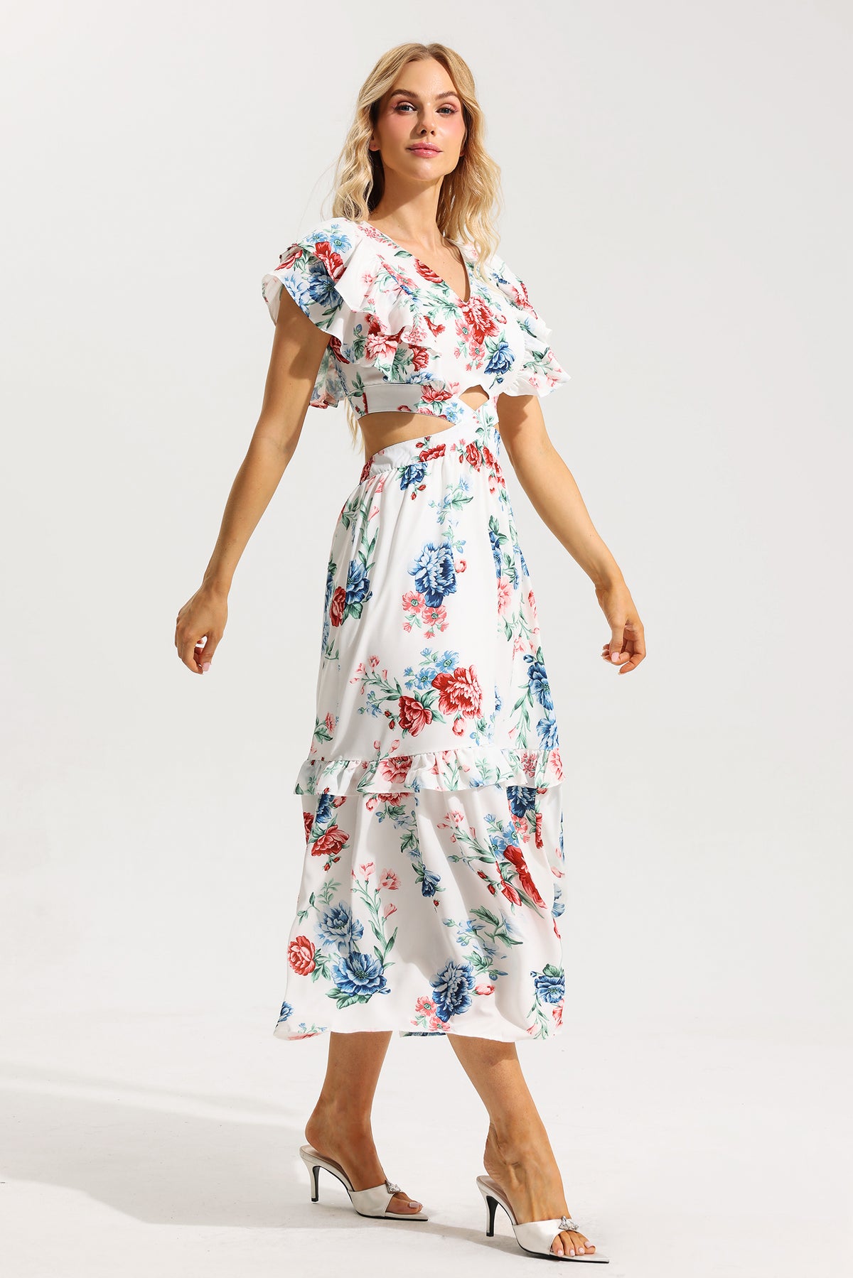 Agaric Lace V-neck Cut-out Midi Dress
