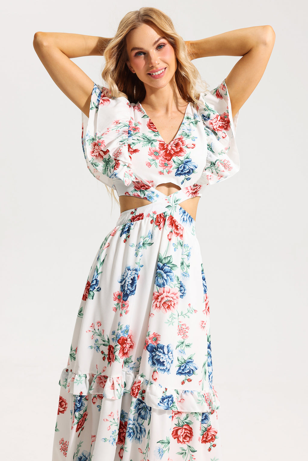 Agaric Lace V-neck Cut-out Midi Dress