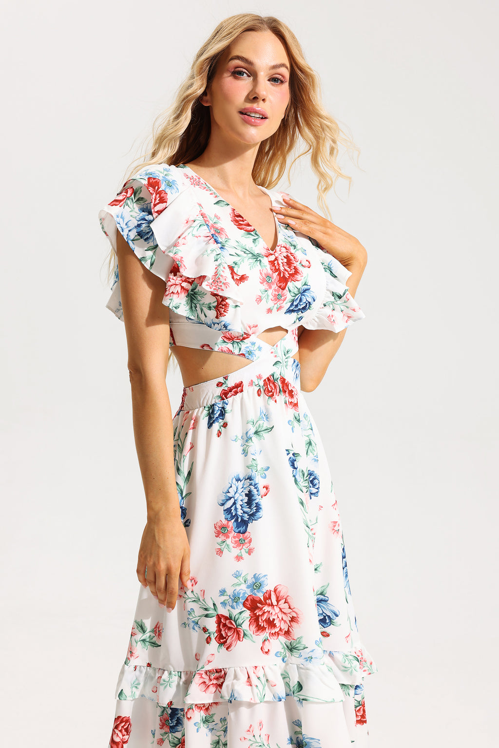 Agaric Lace V-neck Cut-out Midi Dress