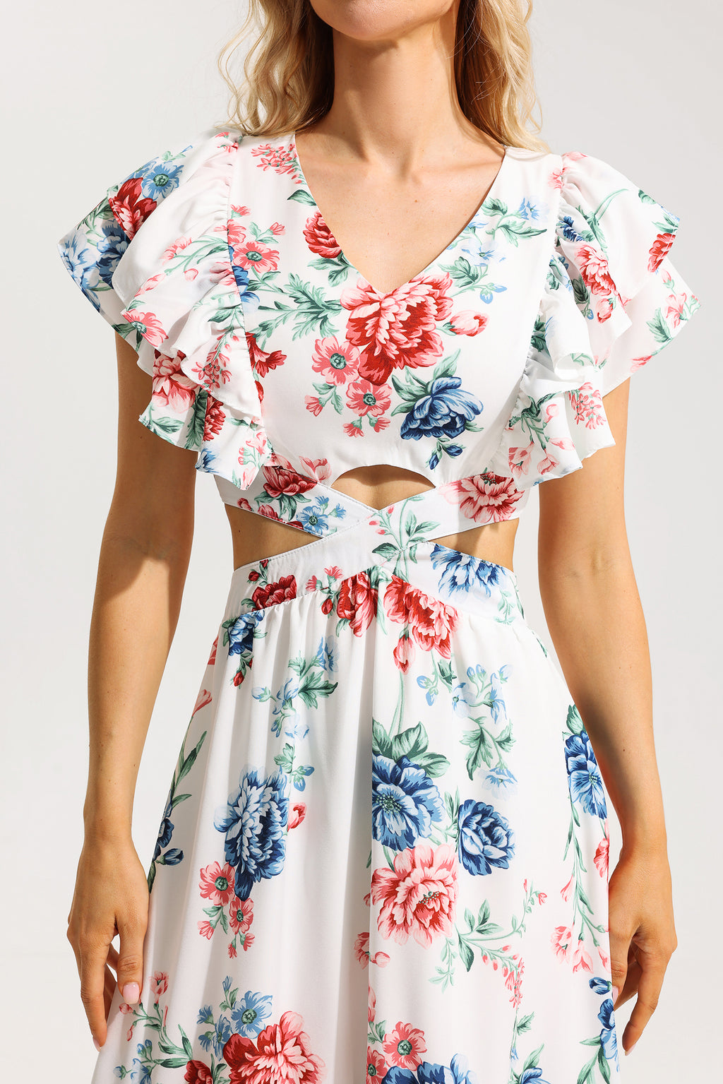 Agaric Lace V-neck Cut-out Midi Dress