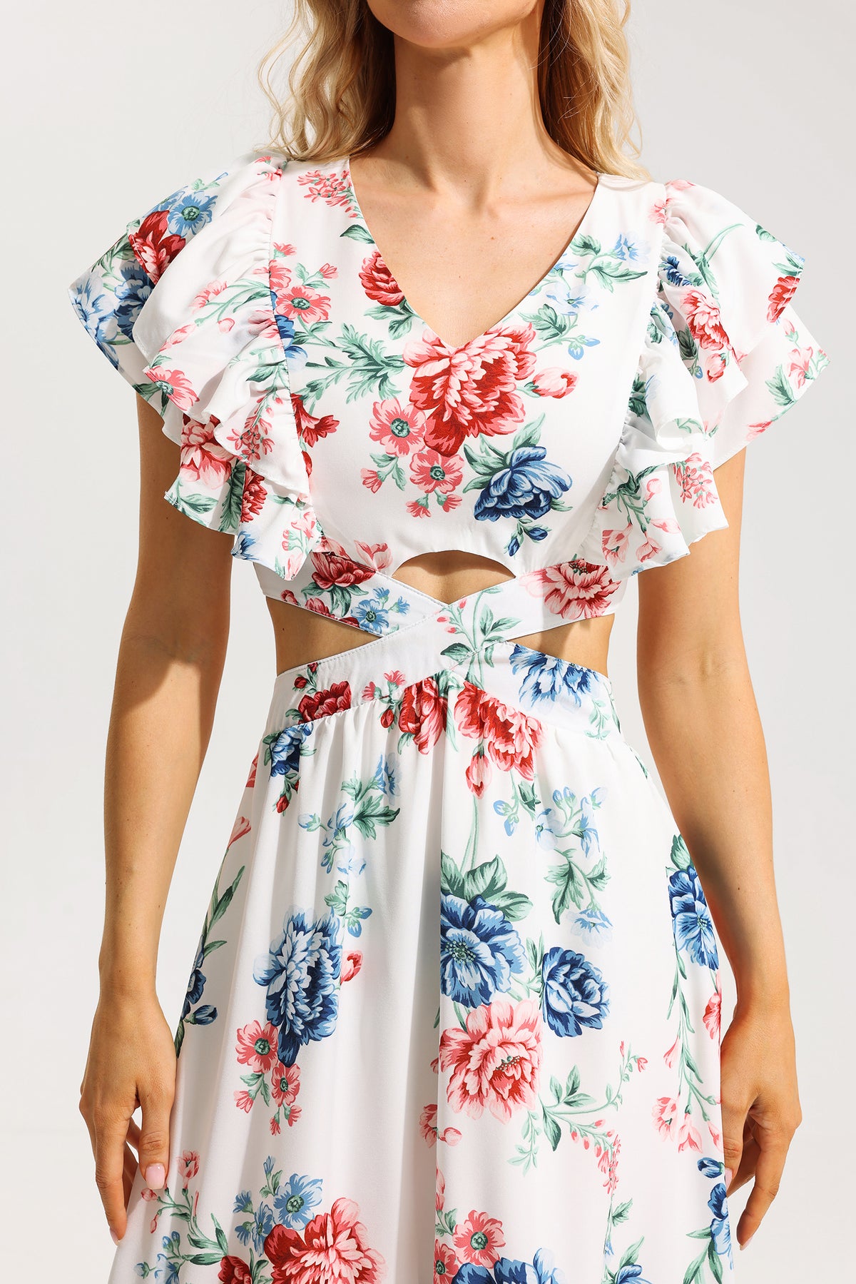 Agaric Lace V-neck Cut-out Midi Dress