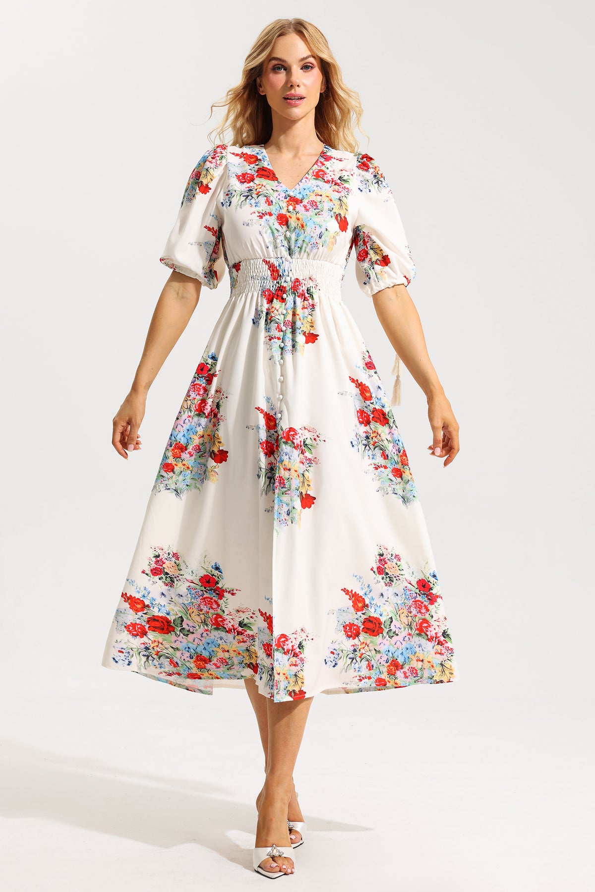 Bottom Puff Sleeve Midi Dress