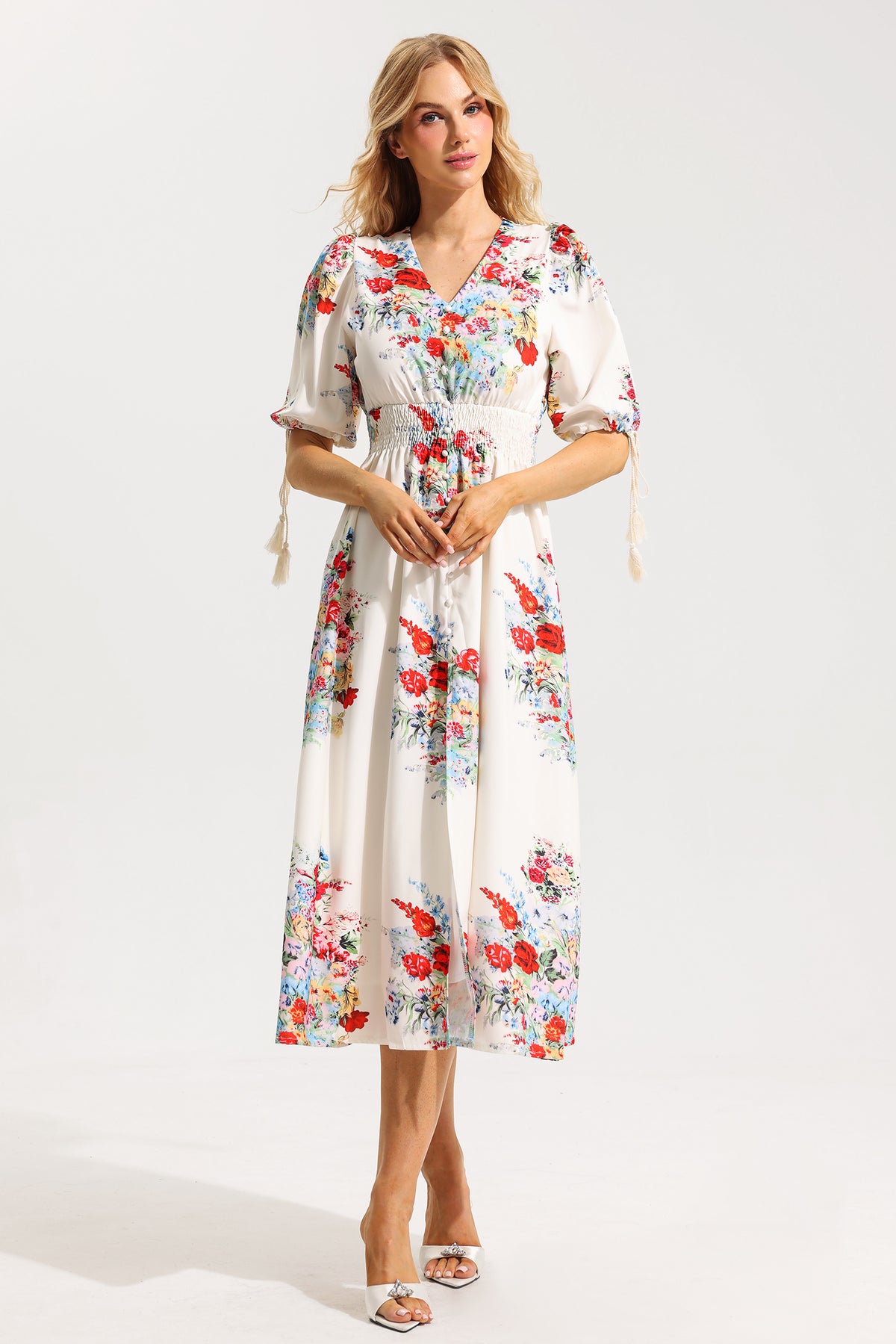 Bottom Puff Sleeve Midi Dress