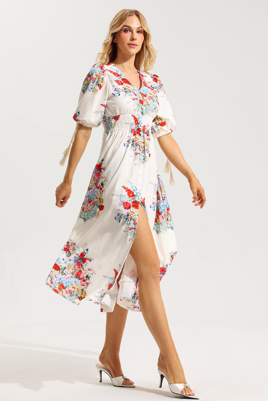 Bottom Puff Sleeve Midi Dress