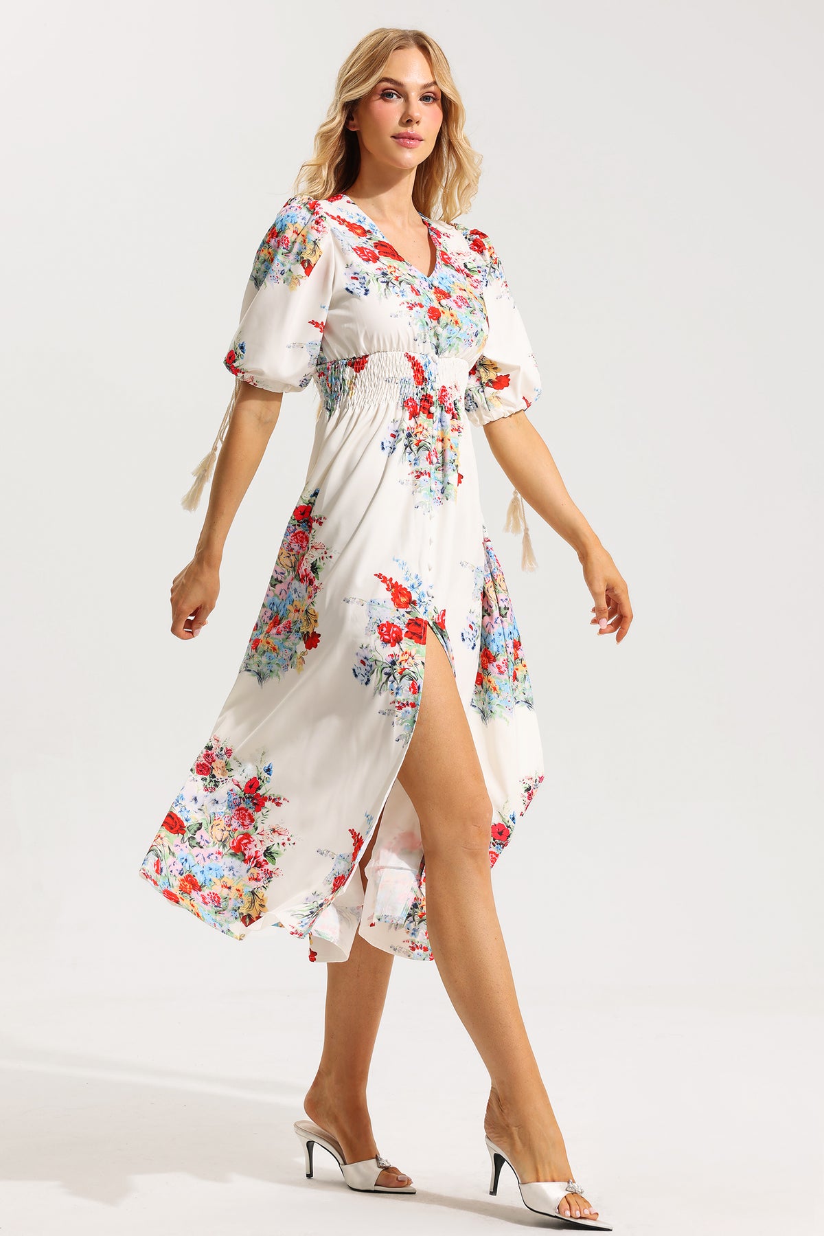 Bottom Puff Sleeve Midi Dress