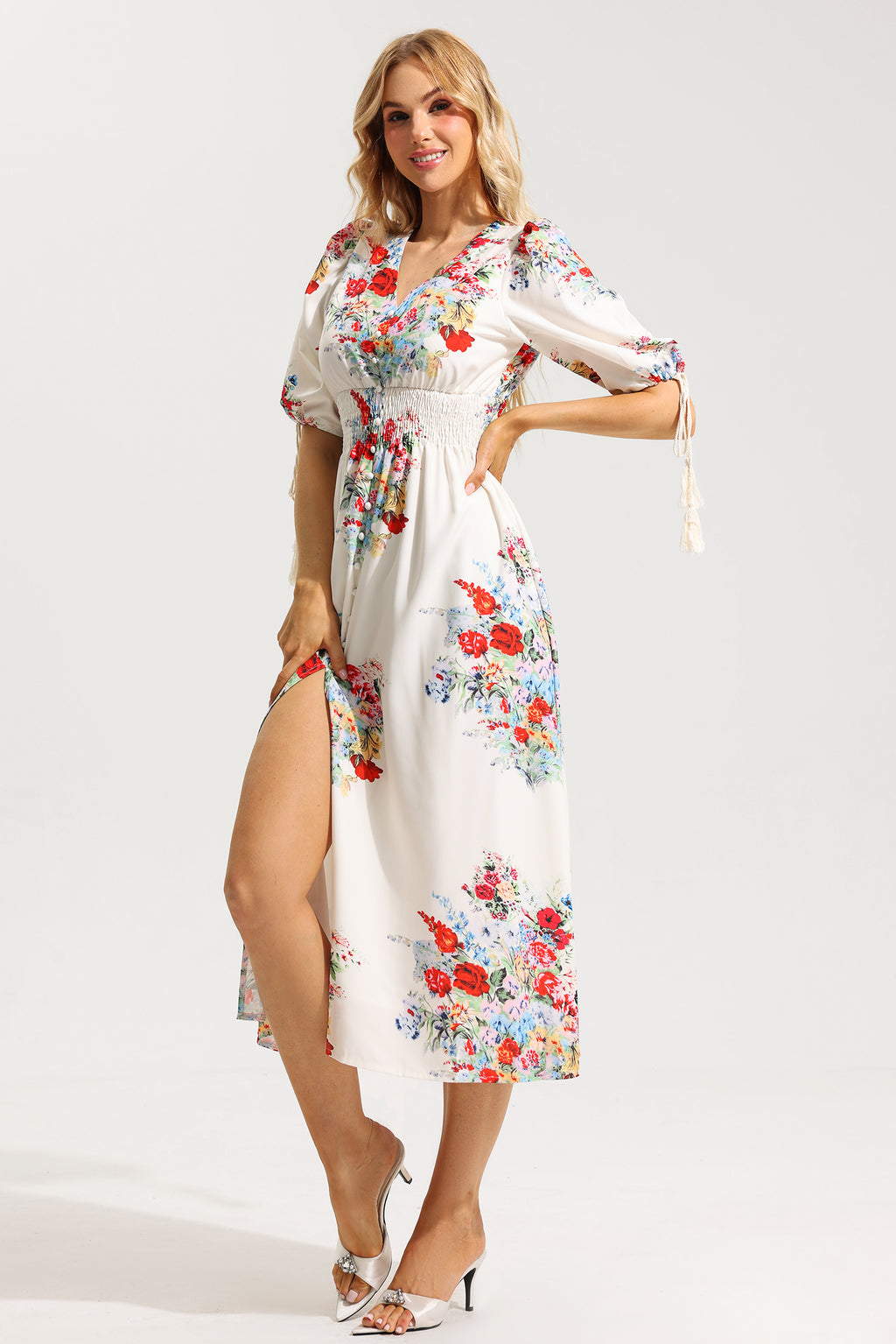 Bottom Puff Sleeve Midi Dress
