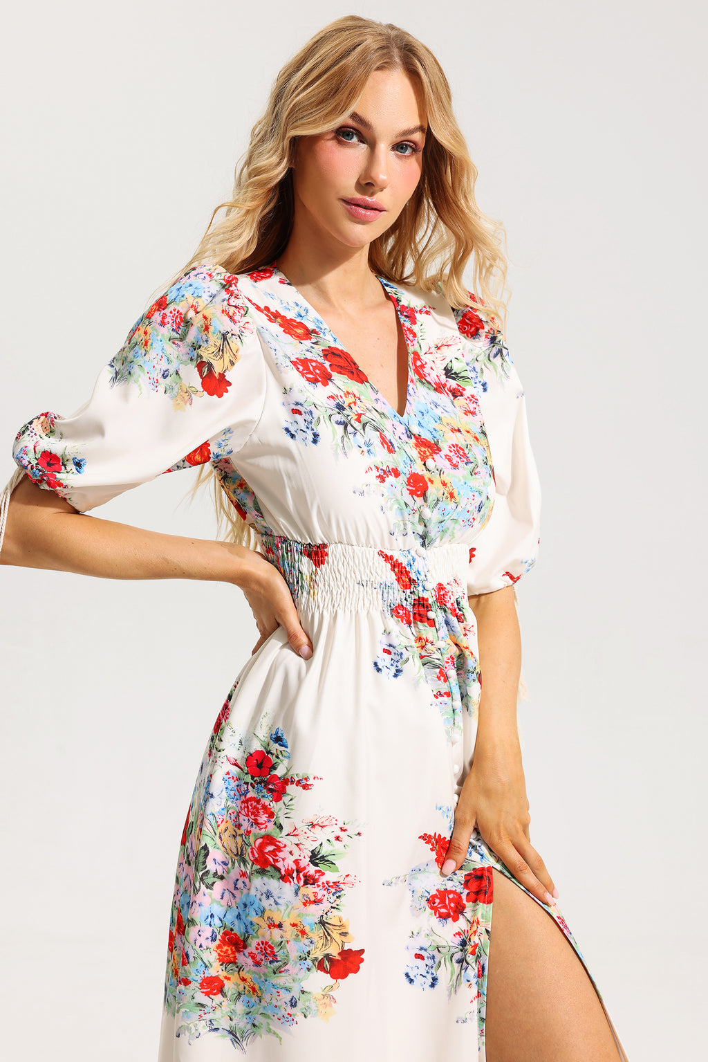 Bottom Puff Sleeve Midi Dress