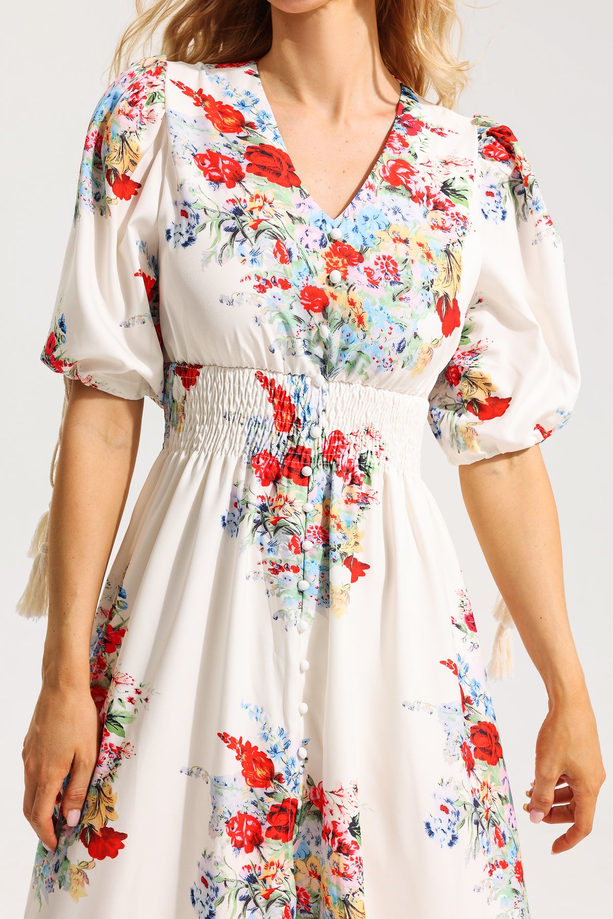 Bottom Puff Sleeve Midi Dress