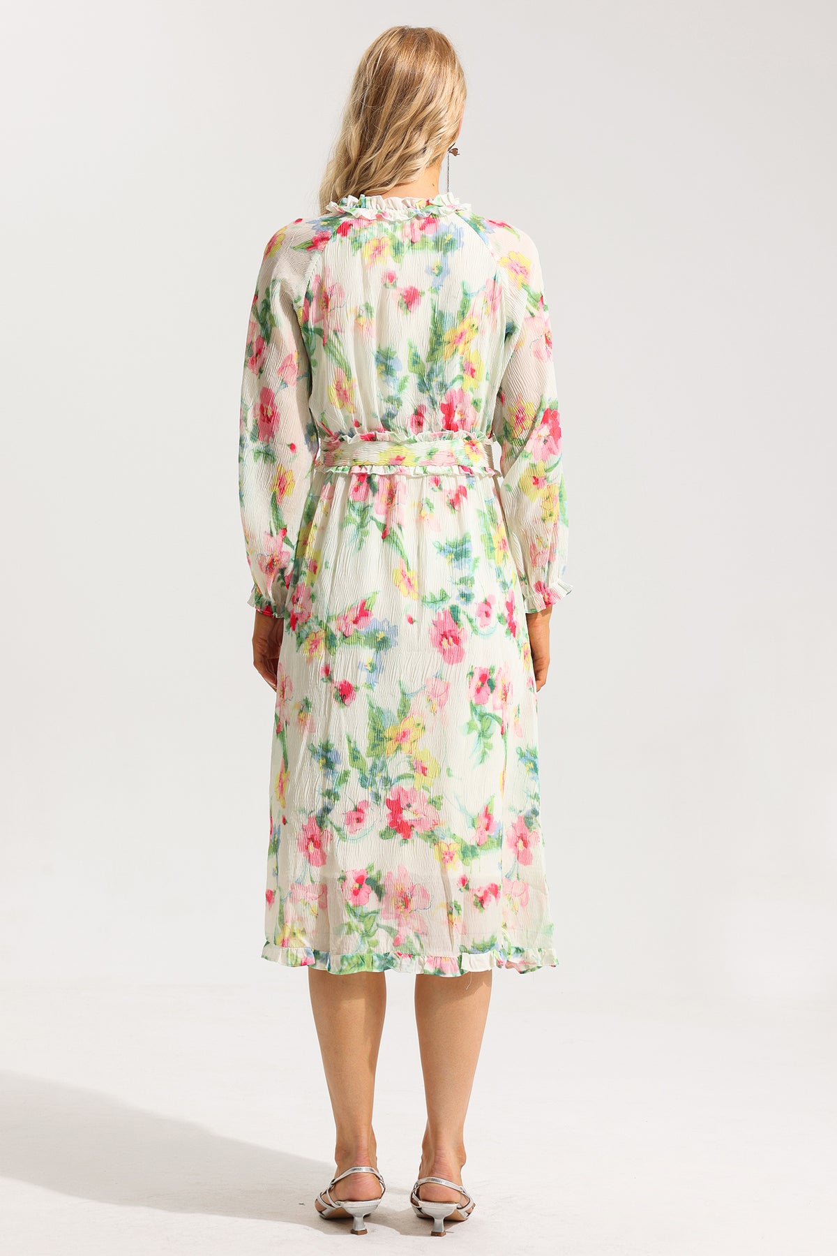Lace Up Frill Midi Dress