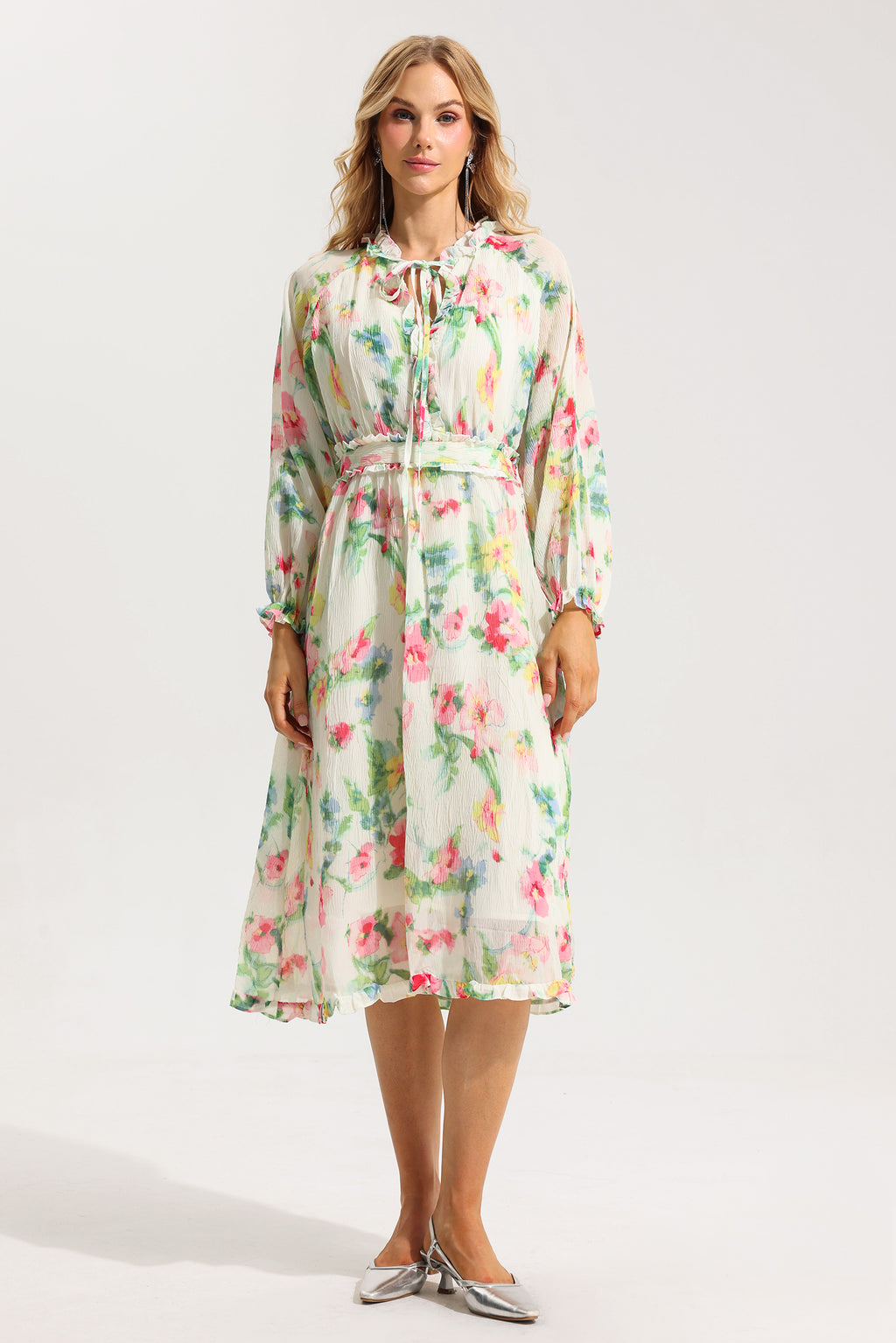 Lace Up Frill Midi Dress