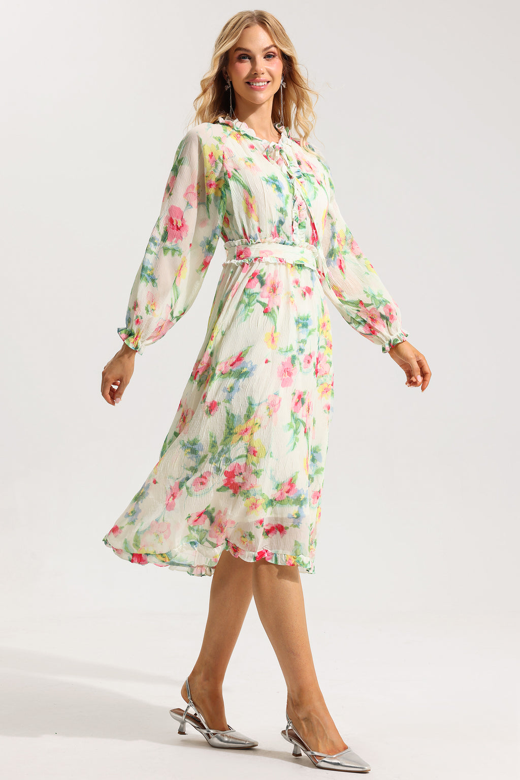 Lace Up Frill Midi Dress