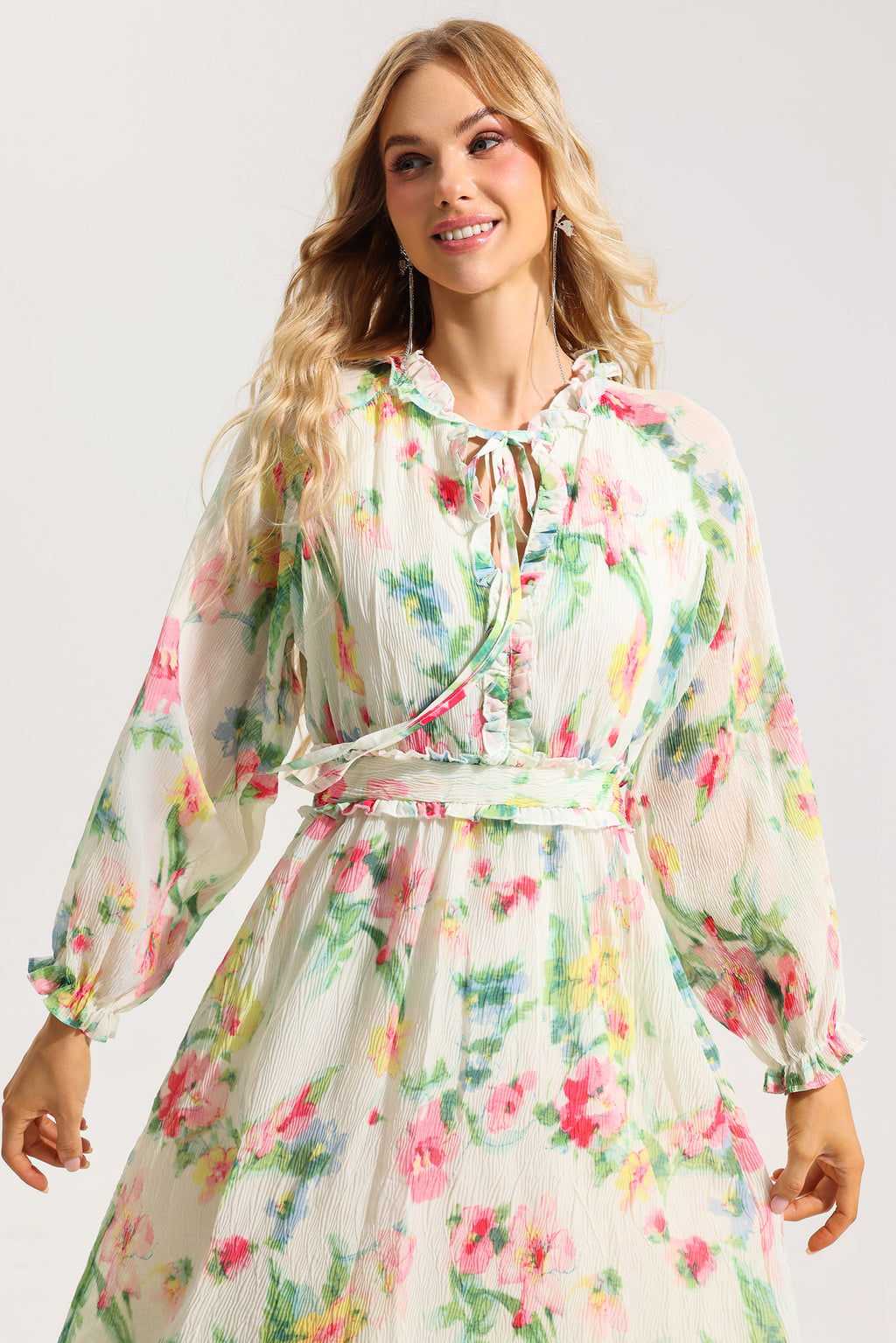 Lace Up Frill Midi Dress