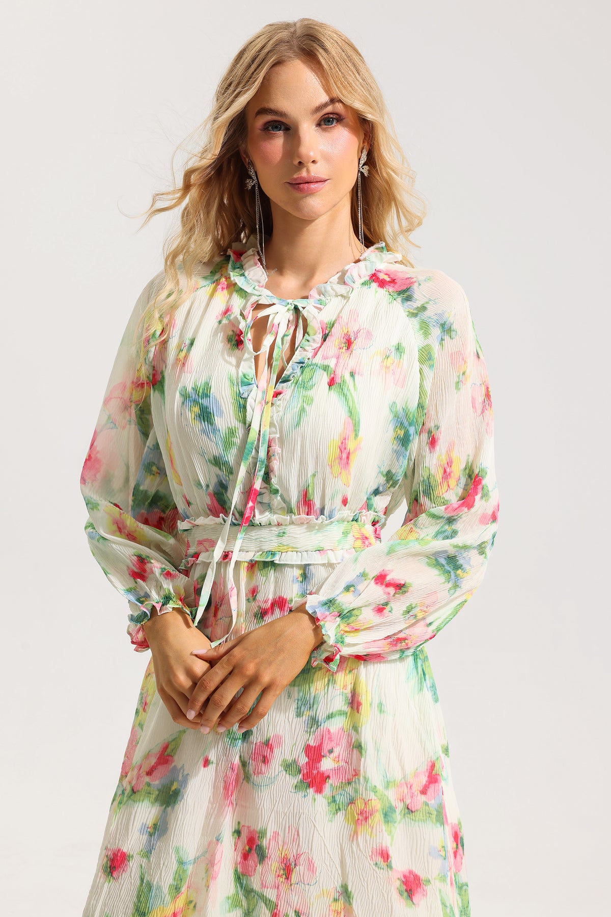 Lace Up Frill Midi Dress