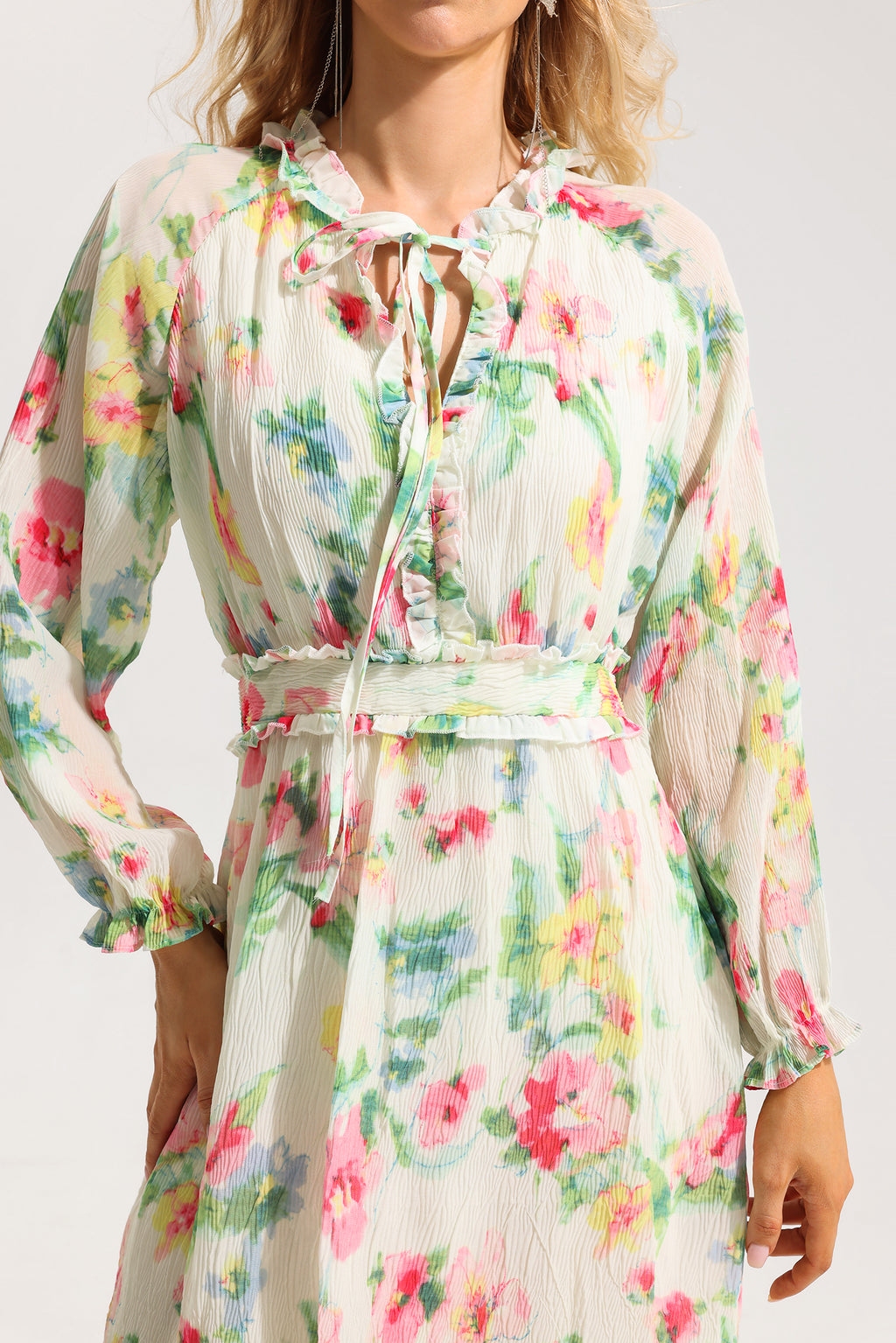 Lace Up Frill Midi Dress