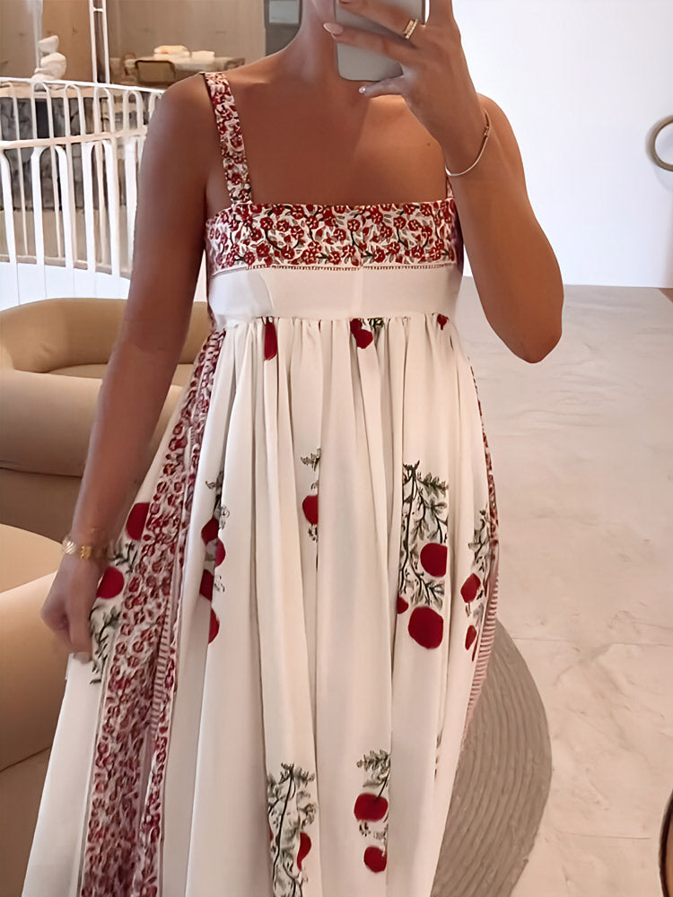 Square Neck Paneled Print Maxi Dress