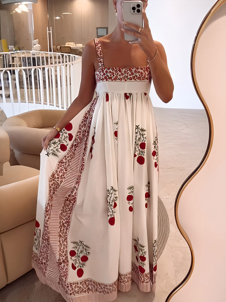 Square Neck Paneled Print Maxi Dress