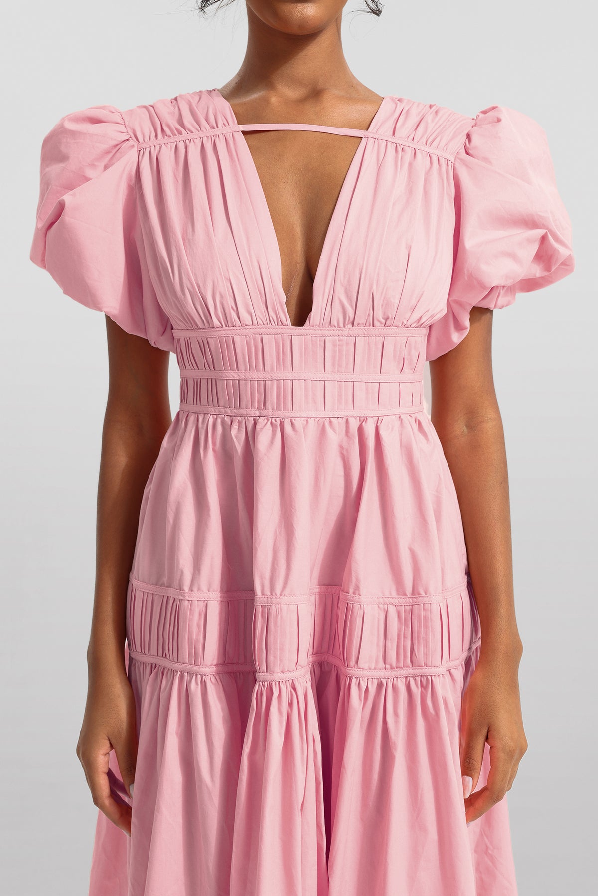 V-neck Puff Sleeve Midi Dress