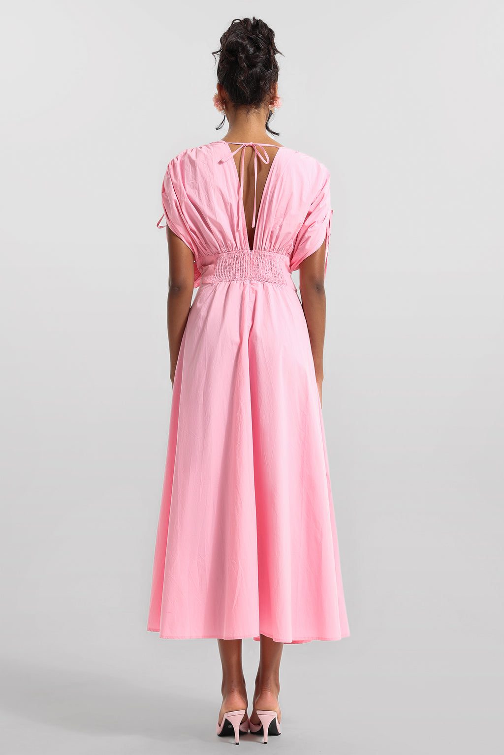 3d V-neck Lace Up Midi Dress