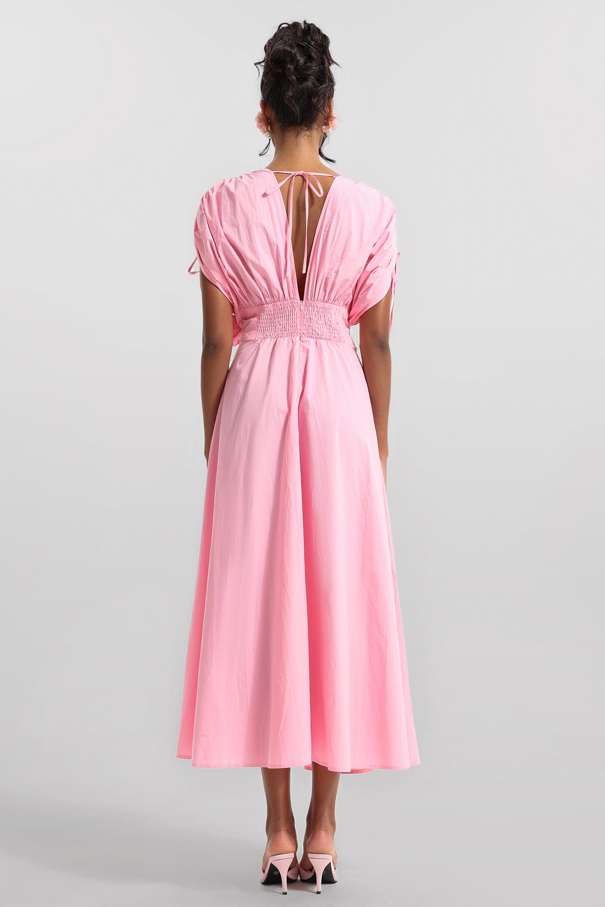 3d V-neck Lace Up Midi Dress