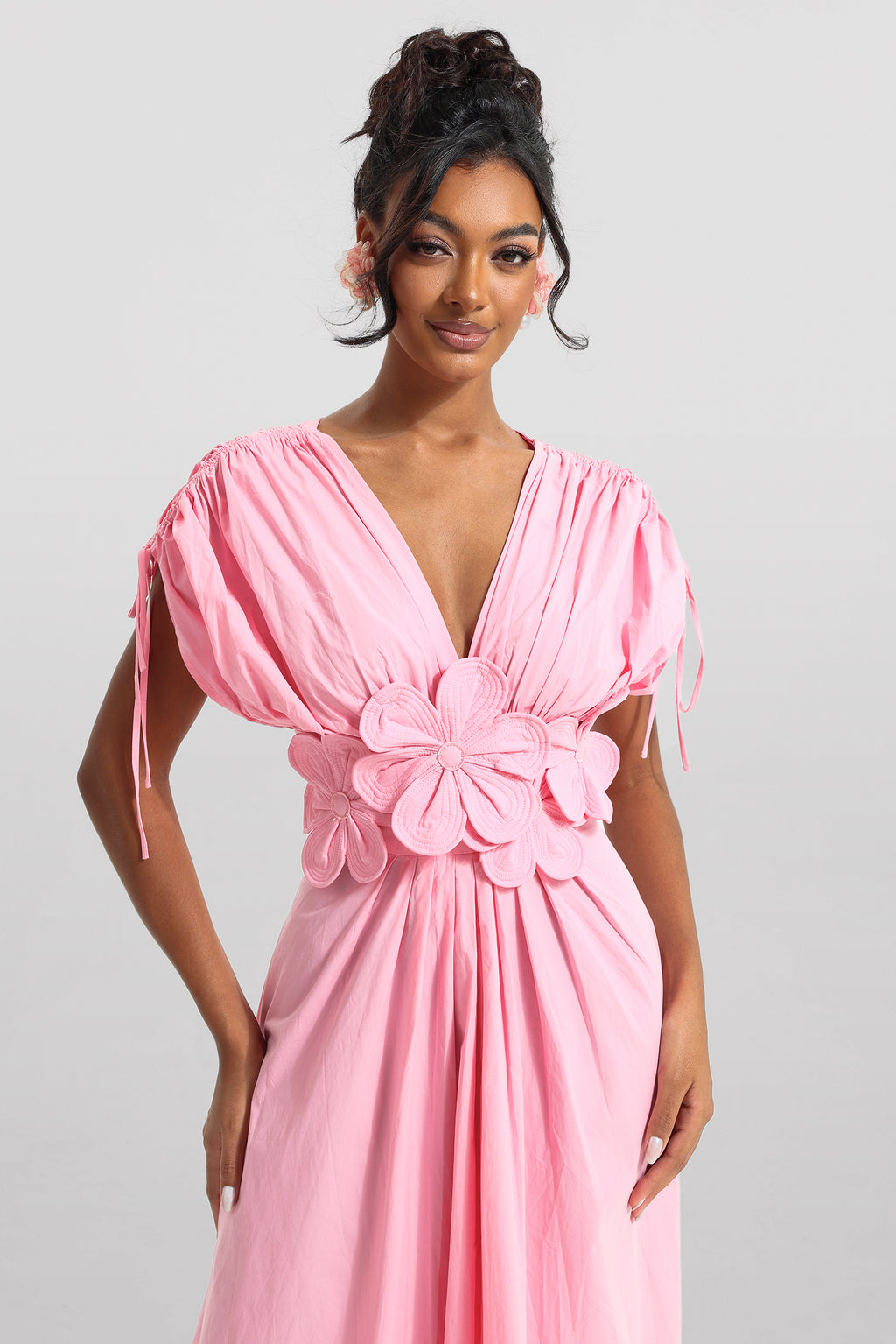 3d V-neck Lace Up Midi Dress