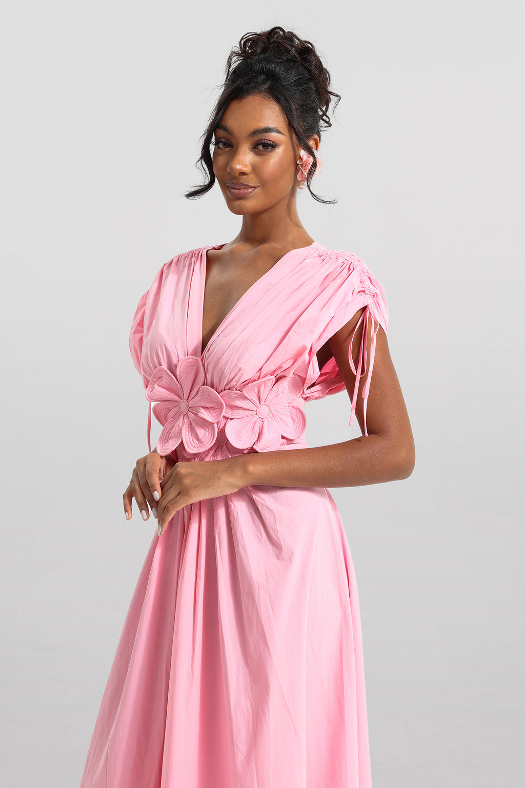 3d V-neck Lace Up Midi Dress