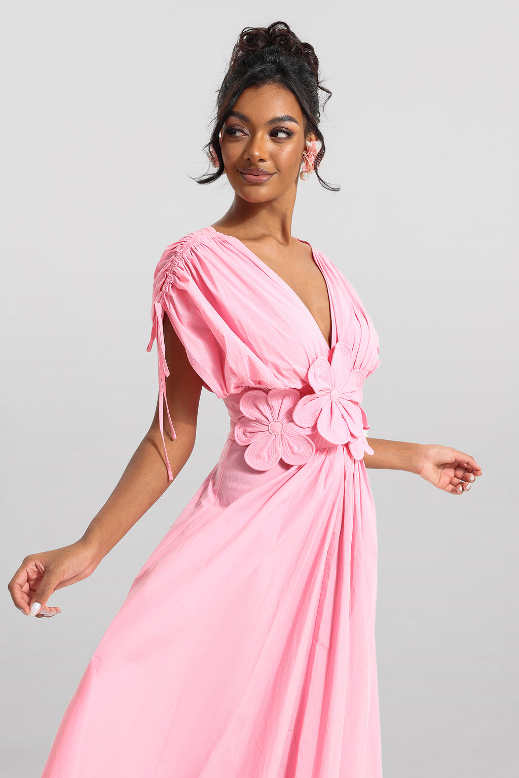 3d V-neck Lace Up Midi Dress