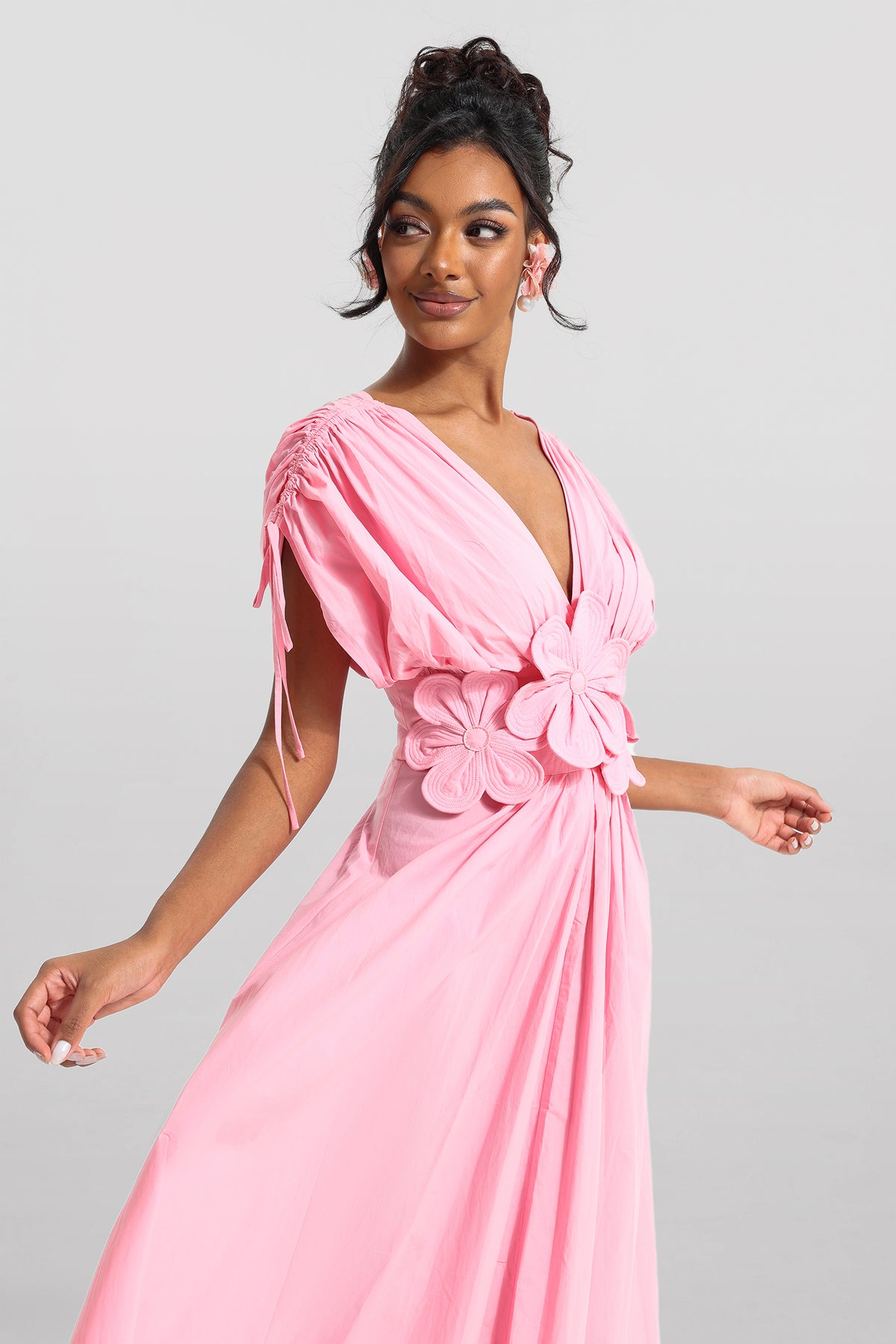 3d V-neck Lace Up Midi Dress