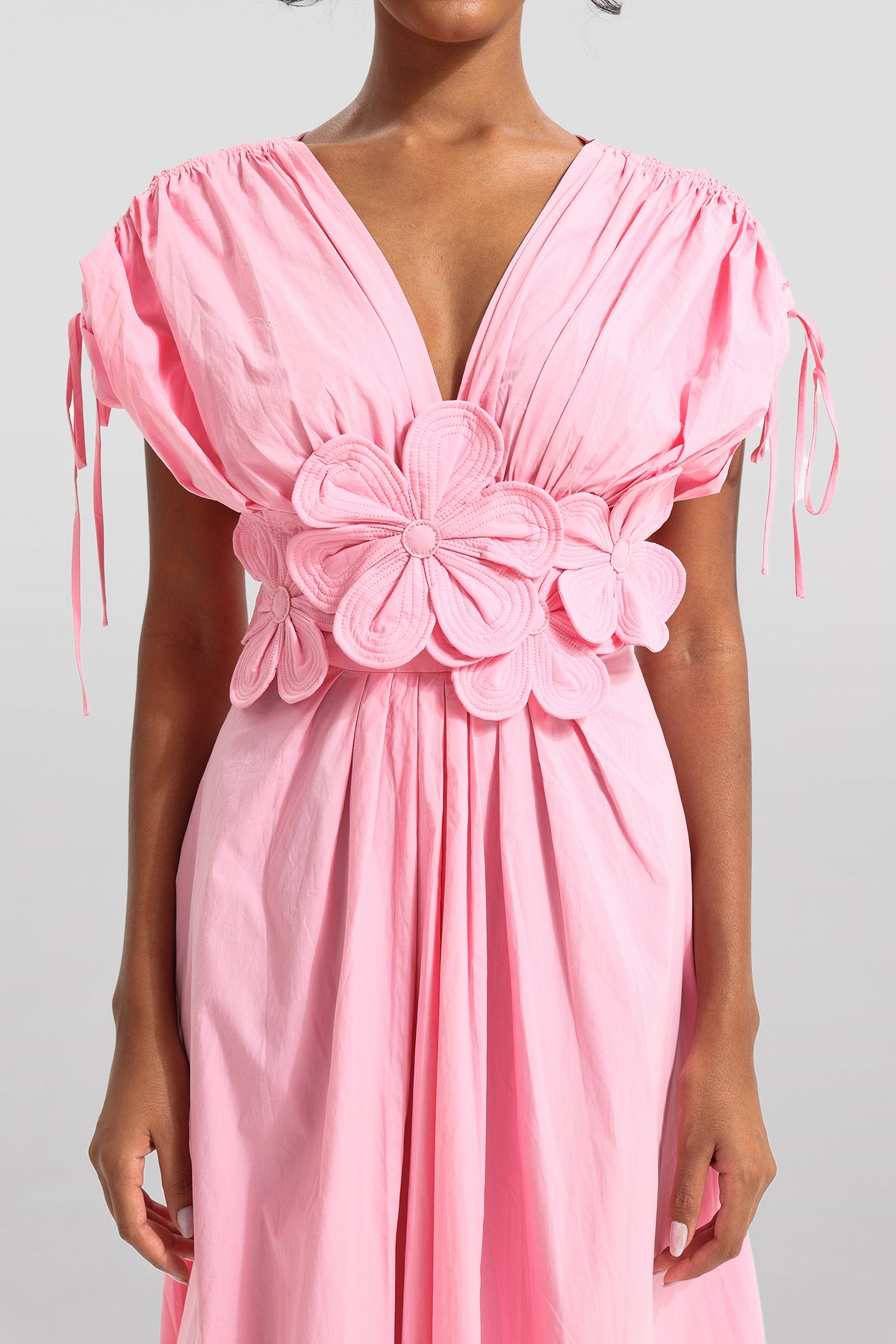 3d V-neck Lace Up Midi Dress