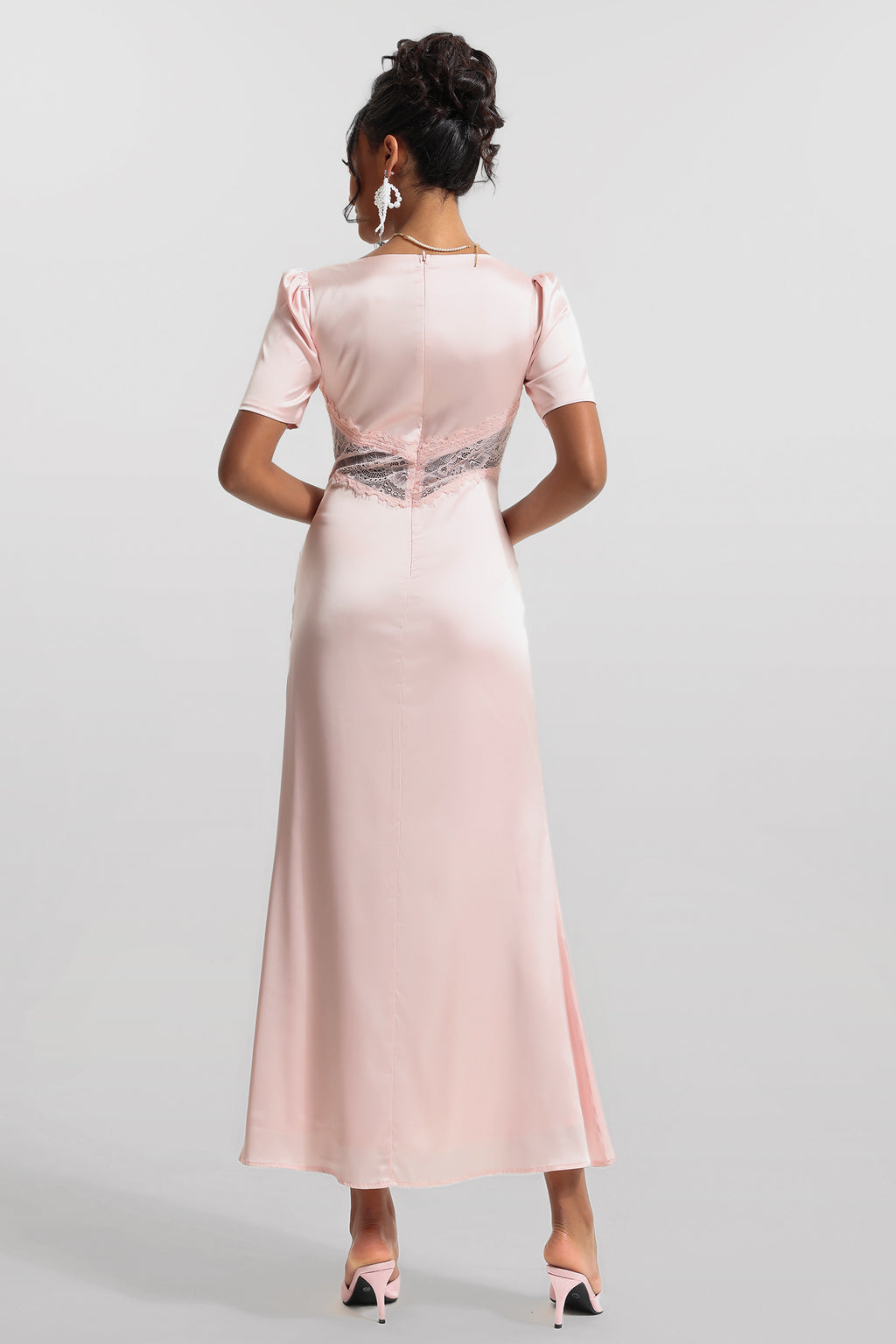 Satin Lace V-neck Midi Dress