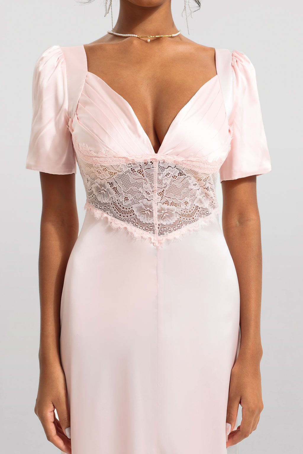 Satin Lace V-neck Midi Dress