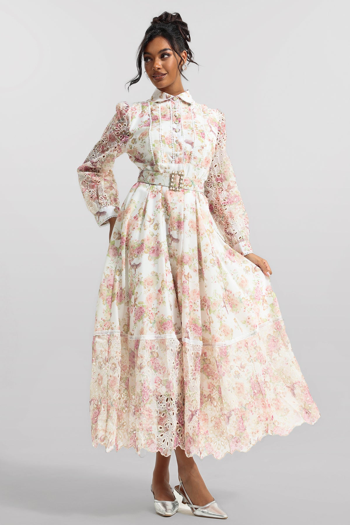 Lace Bottom Midi Dress With Belt