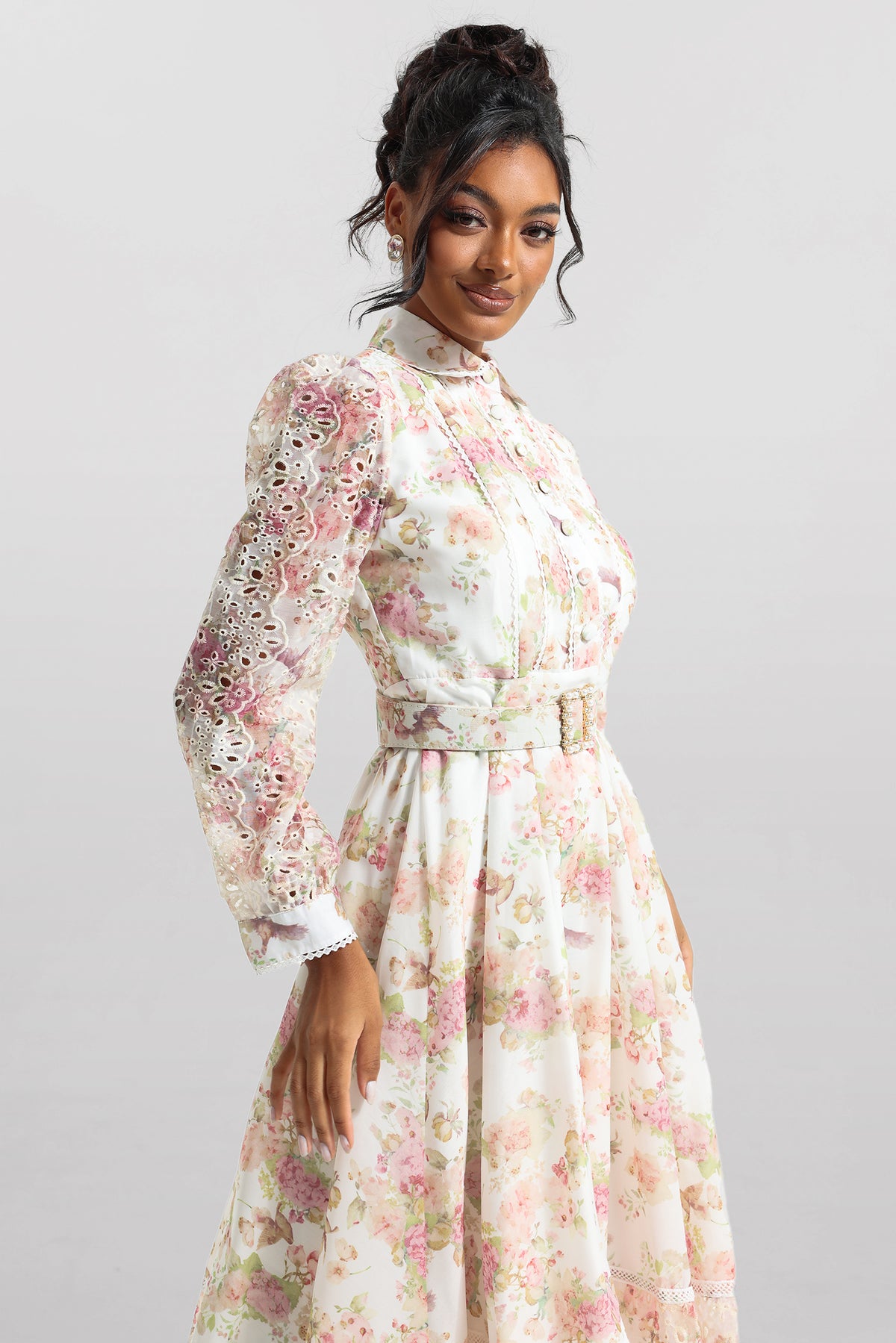 Lace Bottom Midi Dress With Belt