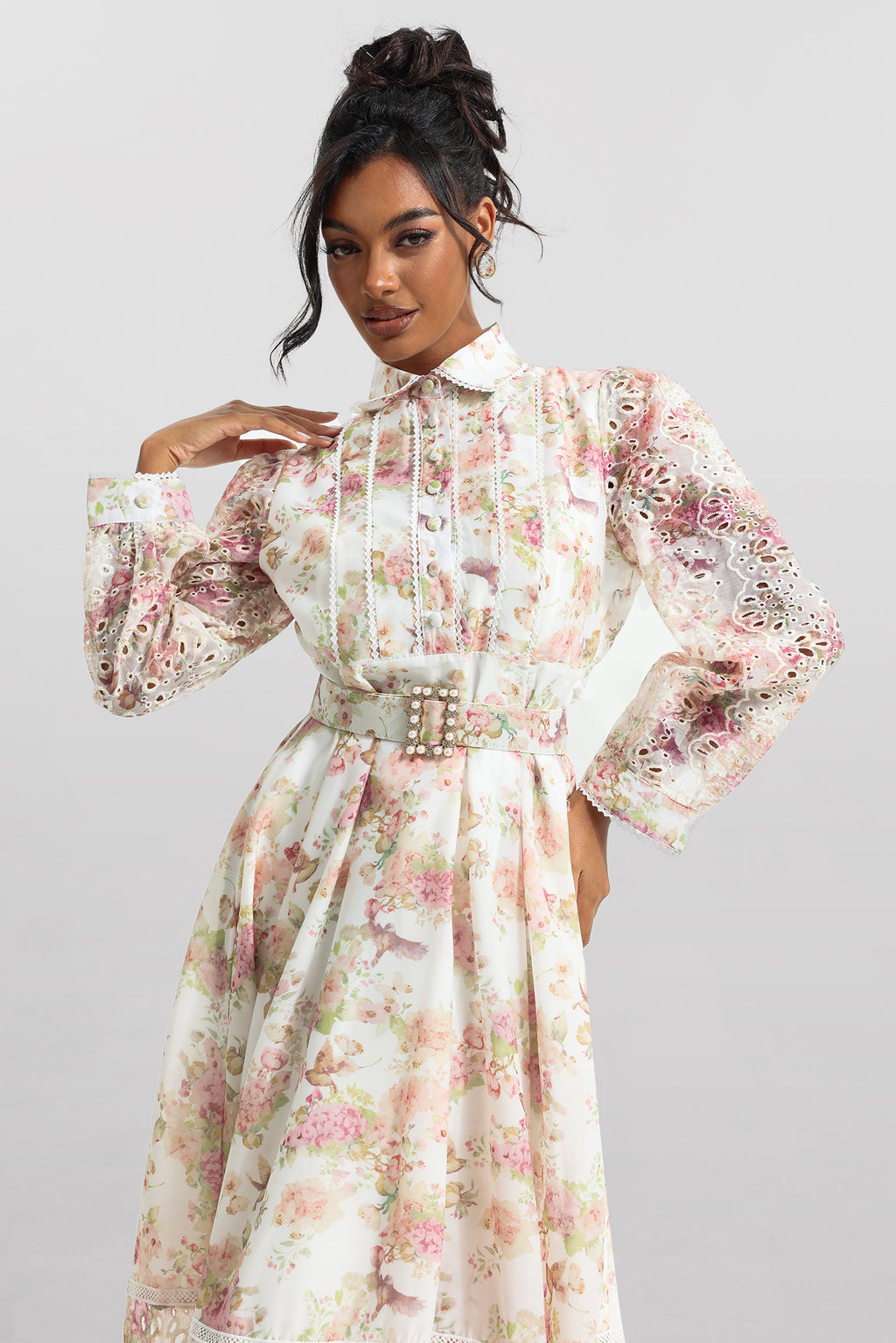Lace Bottom Midi Dress With Belt