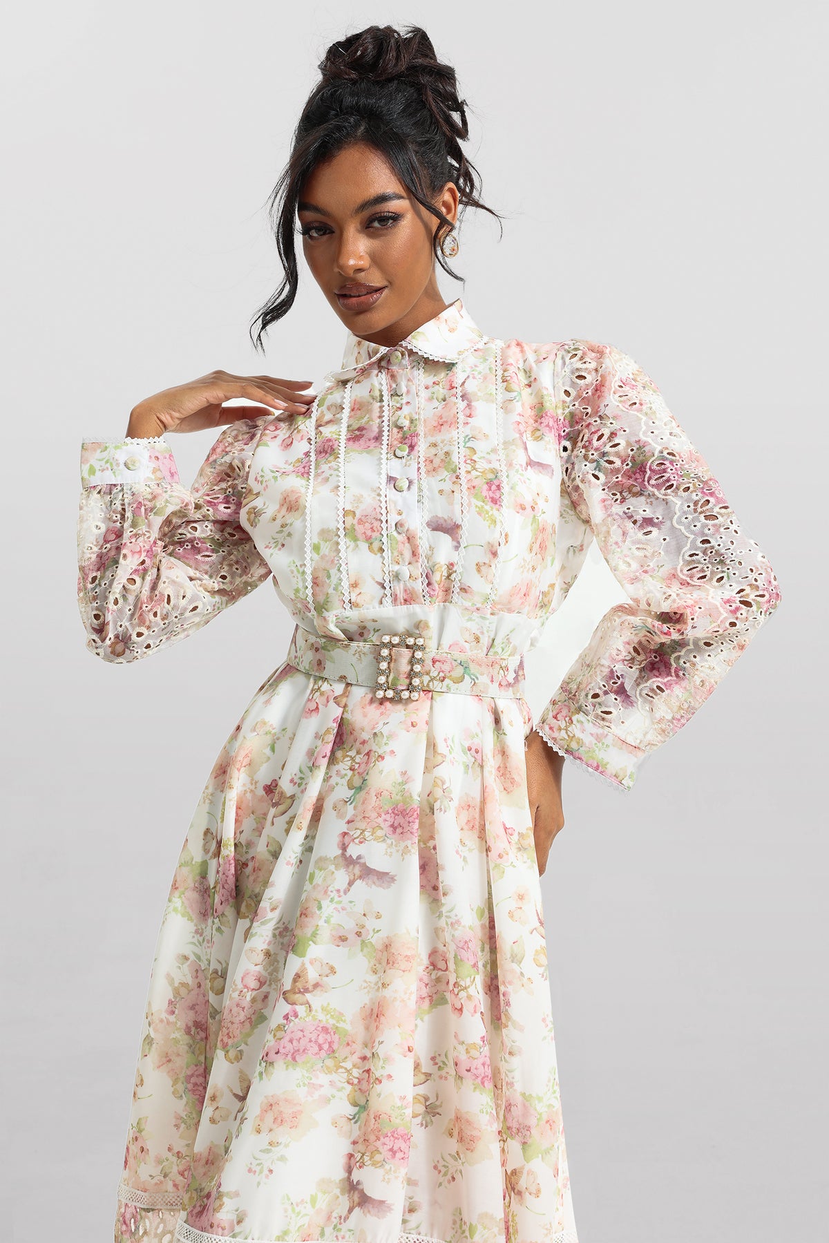 Lace Bottom Midi Dress With Belt