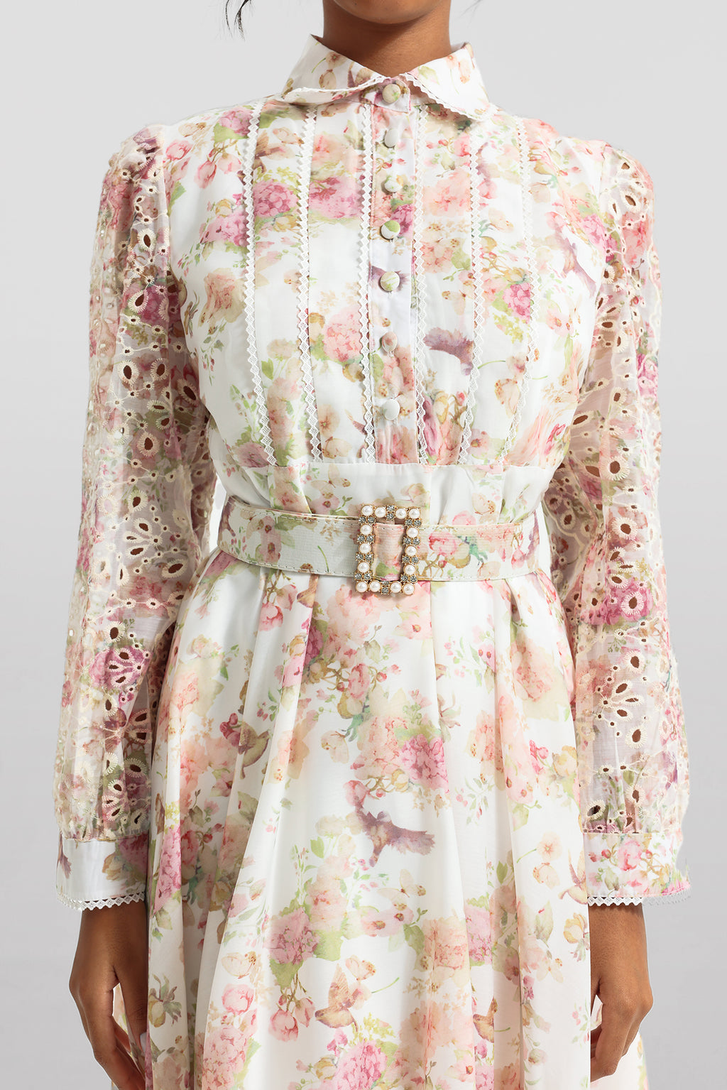 Lace Bottom Midi Dress With Belt