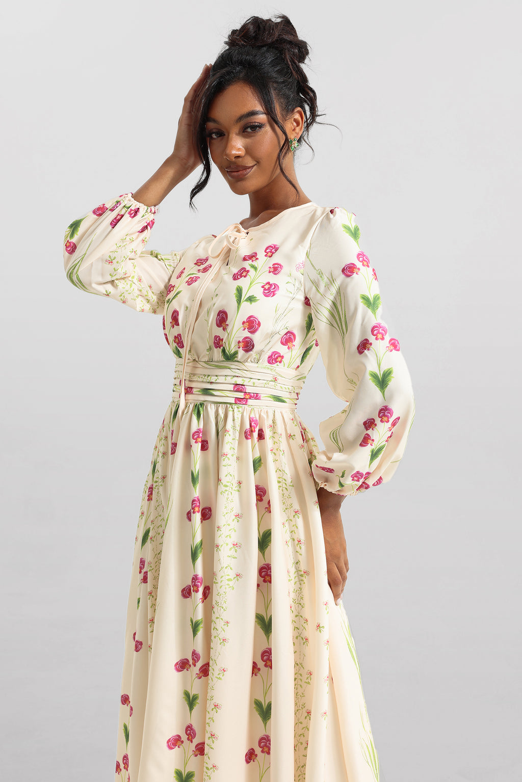 Print Long Sleeve Maxi Dress