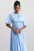 Chiffon Raglan Sleeve Frill Midi Dress