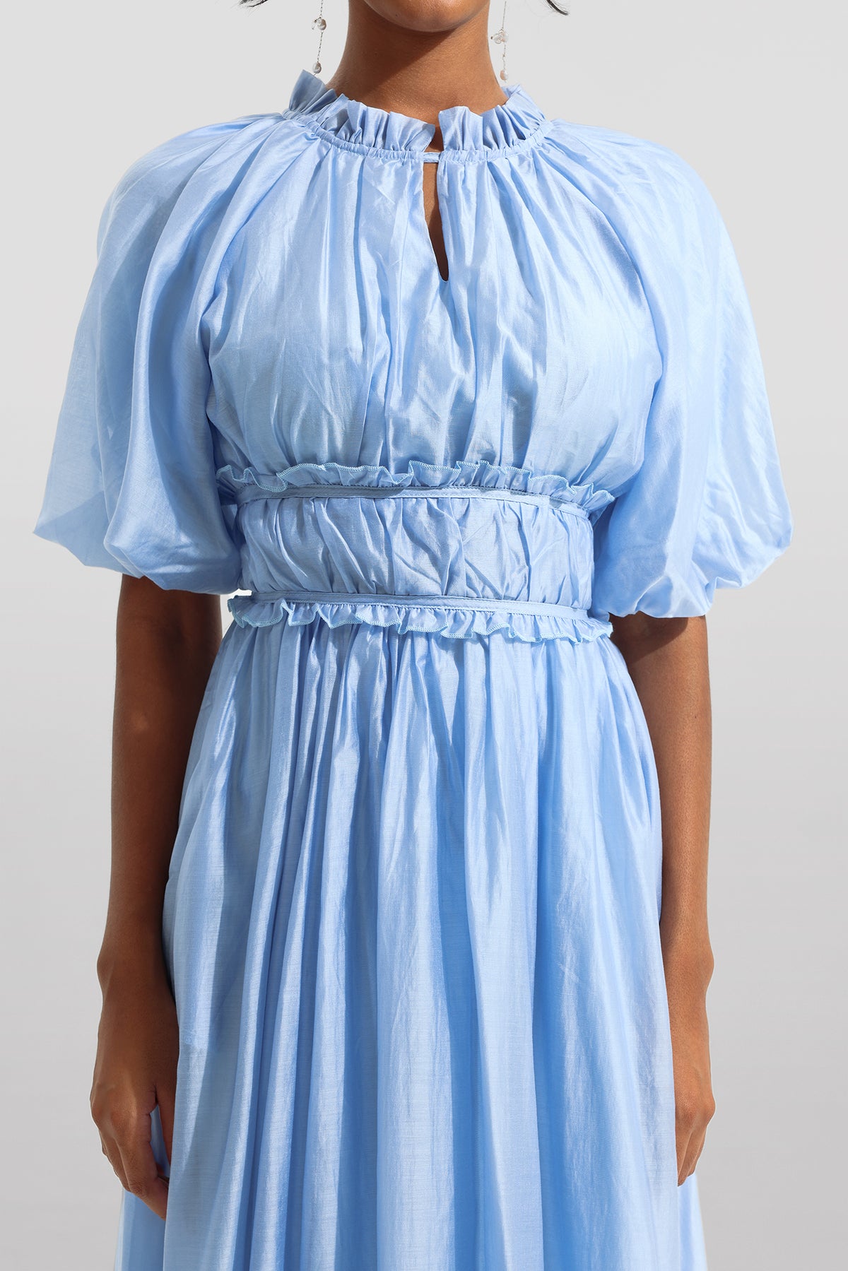 Chiffon Raglan Sleeve Frill Midi Dress