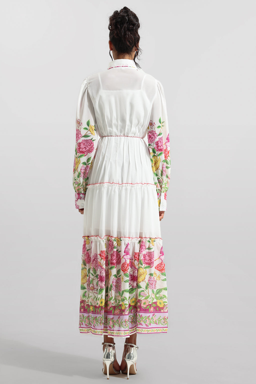 Shirt Collar Long Sleeve Midi Dress