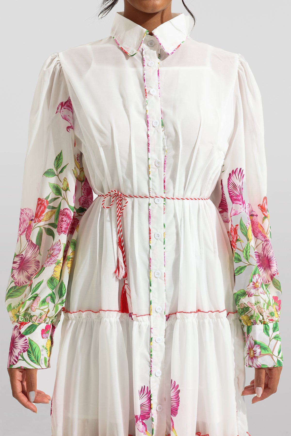 Shirt Collar Long Sleeve Midi Dress